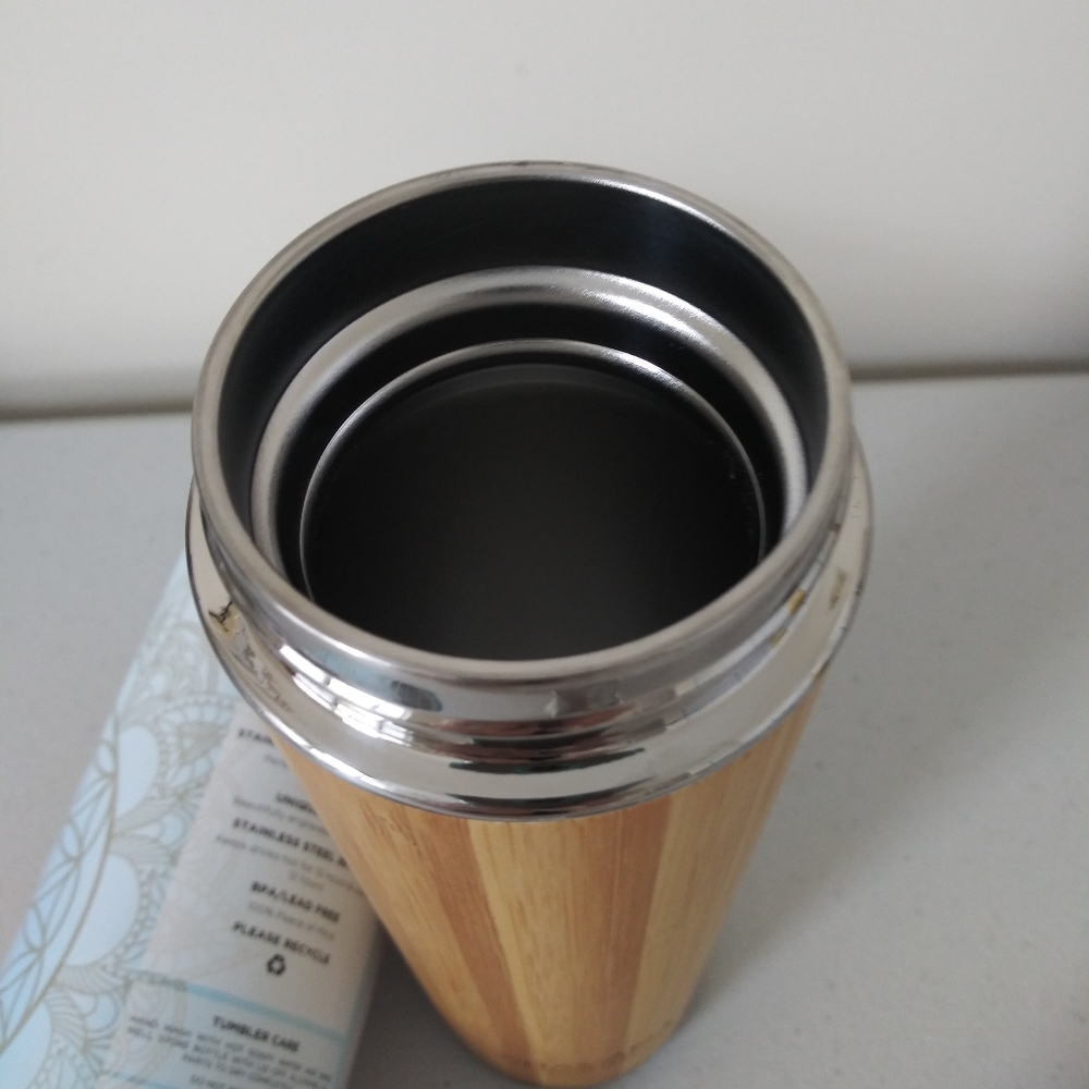 BHAVANA Bamboo Water Bottle 'PEACE' 17.9 oz Tumbler with Tea/Fruit Infuser NWT - Picture 8 of 12